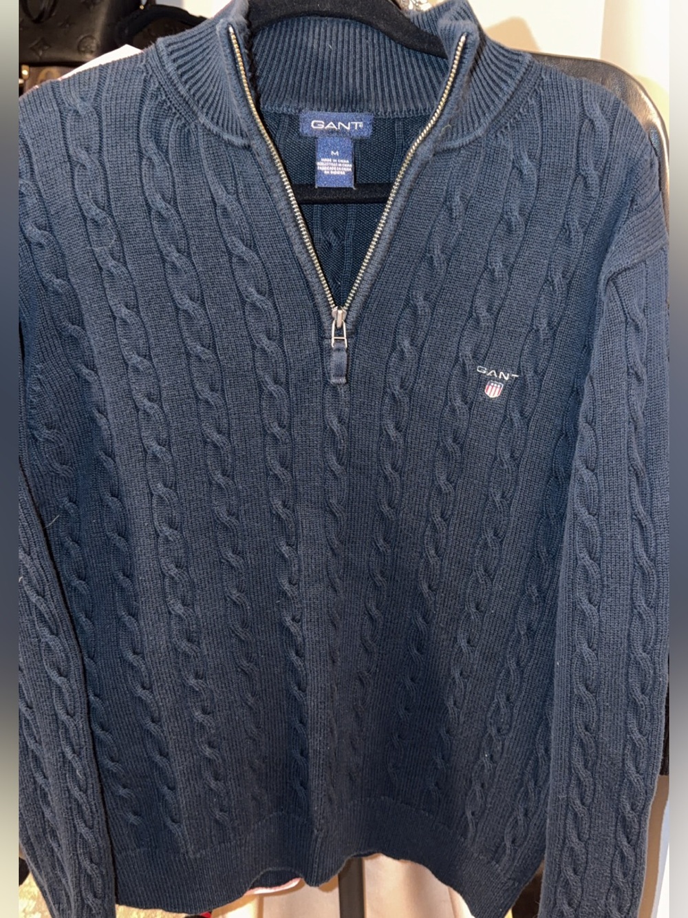 GANT Men's Navy Cable Half-Zip Sweater - Picture 2 of 6